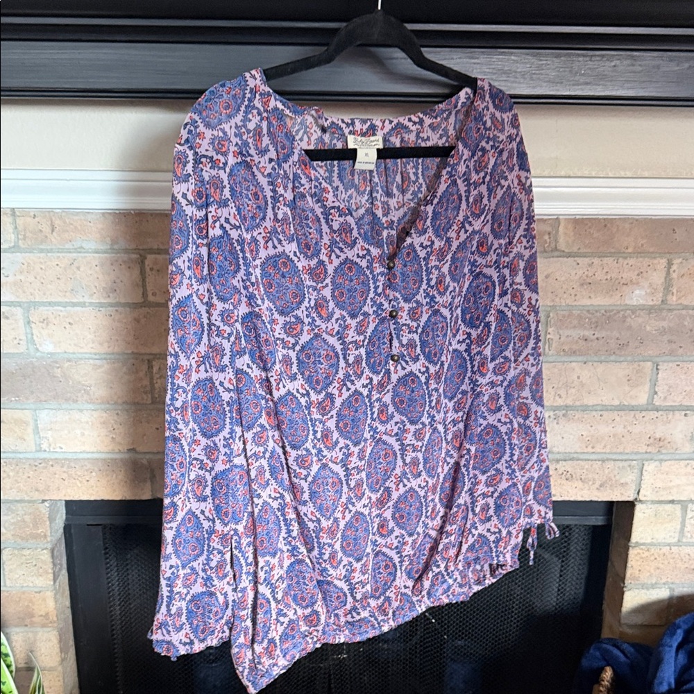 Lucky Brand Blue and Light Pink Paisley Blouse
